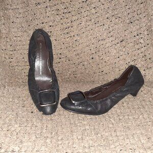 ATTILIO GIUSTI LEOMBRUNI-AGL-Black Metallic Sheen Nubuck-Buckle-Sz37.5-Near Mint